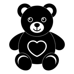 Cute black teddy bear with heart vector silhouette  on white background