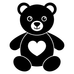 Cute black teddy bear with heart vector silhouette  on white background