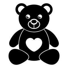 Cute black teddy bear with heart vector silhouette  on white background