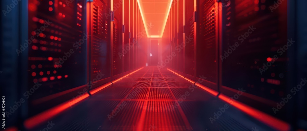 Poster system overload style tech concept a hightech data center with servers overheating and alarms signal