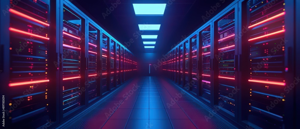 Aufkleber system overload style tech concept a hightech data center with servers overheating and alarms signal