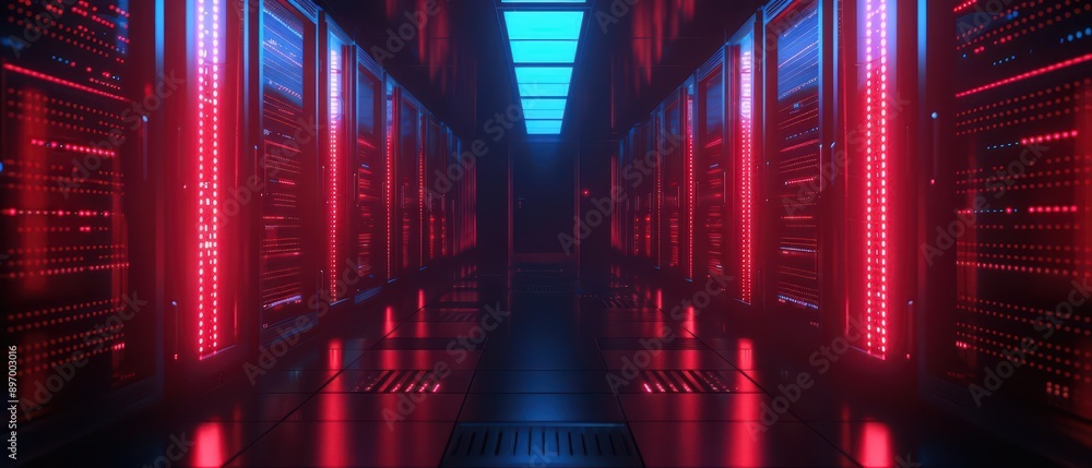 Poster system overload style tech concept a hightech data center with servers overheating and alarms signal