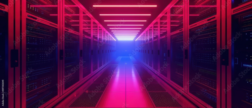 Poster system overload style tech concept a hightech data center with servers overheating and alarms signal