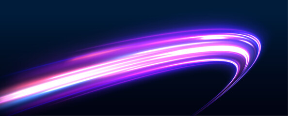 Expressway in long delay, with car lights at night on autobahn. Illustration of high speed concept. Particle motion light effect. 