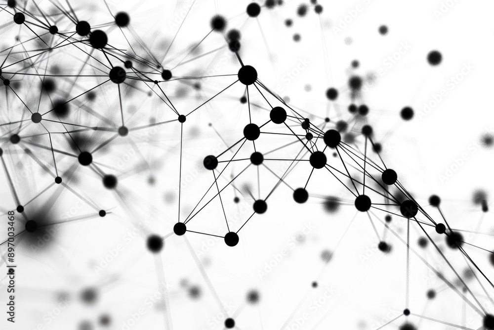 Poster abstract graphic with interconnected nodes forming a network. suitable for technology, data analysis