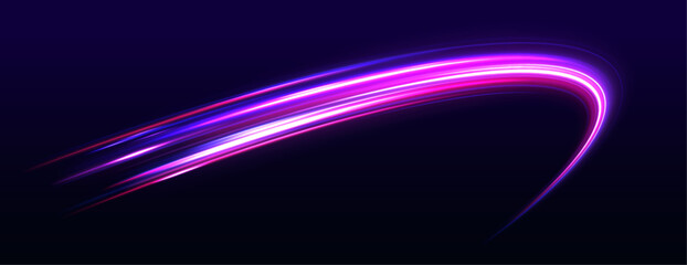 Particle motion light effect. Abstract fire flare trace lens flares. Speed connection vector background. Light and stripes moving fast over dark background.	