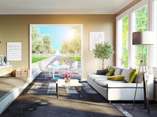 the asphalt road cross the living room.