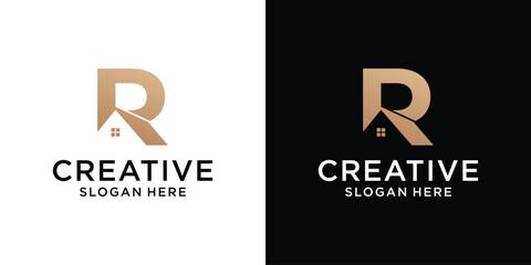 Creative real estate with letter R logo design template abstract