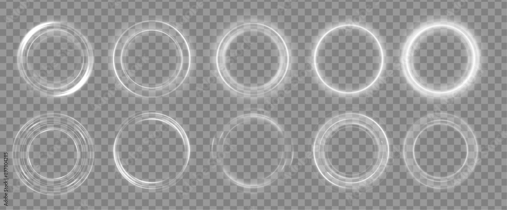 Fototapete White shiny sparks of spiral wave. Sun flash with rays and spotlight. Shine round frame with light circles light effect. Star burst with sparkles. 