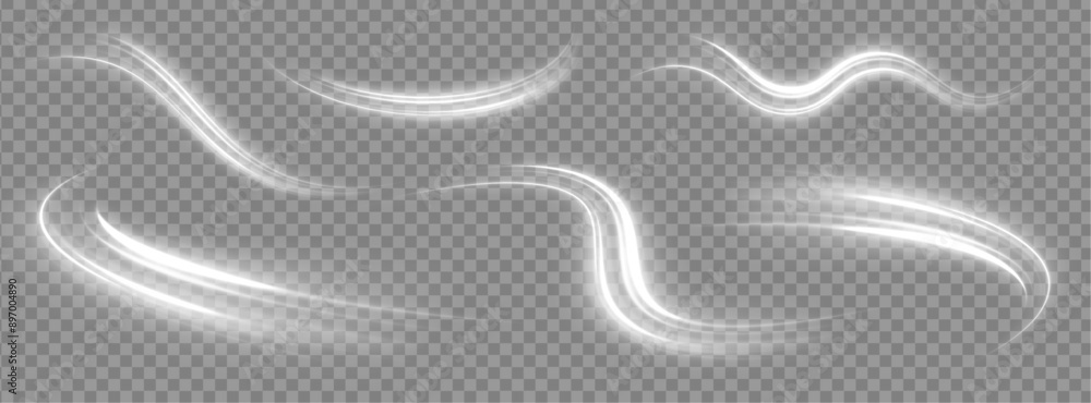 Poster A large set of low-poly designs made of thin lines in the form of branches, spirals and arcs. Luminous white lines of speed. Twist white line.