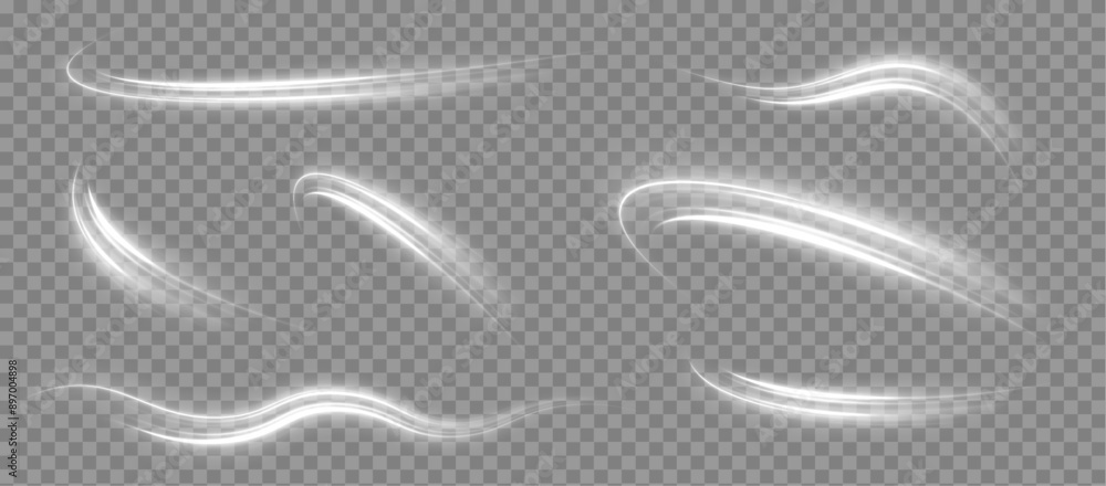 Poster A large set of low-poly designs made of thin lines in the form of branches, spirals and arcs. Luminous white lines of speed. Twist white line.