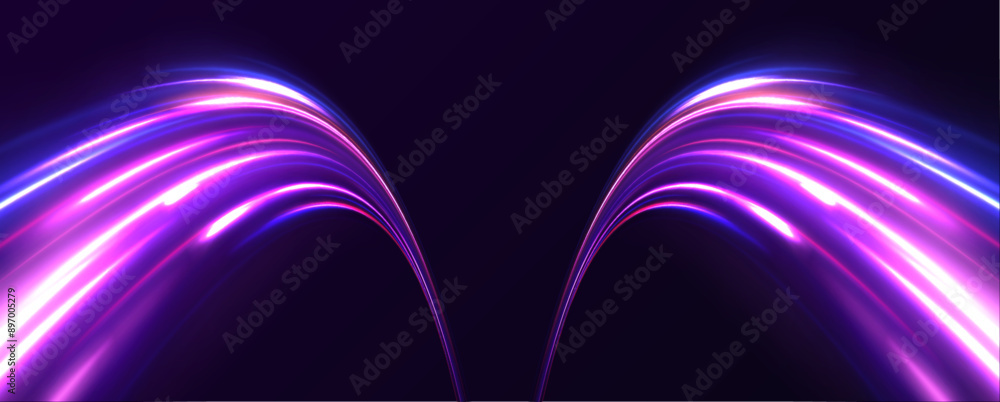 Aufkleber vector speed of light in space on dark background. abstract background in blue, yellow and orange ne