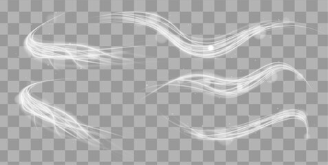 Set of white light bright lines in the form of a covenant. White blur trail wave,wavy silver line of light speed.  © ikril
