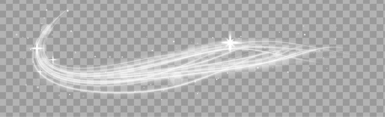 White shiny sparks of spiral wave. Imitation of the exit of cold air from the air conditioner. Vector illustration stream of fresh wind png.	