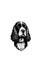 イギリスのイングリッシュ・コッカー・スパニエルのモノトーン画像。中型で活発な性格と長い耳が特徴。