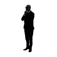 Silhouette of middle-aged Caucasian businessman. Full body photo PNG with transparent background precisely cut out with clipping path.