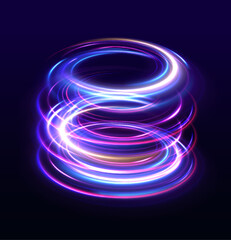 Vector swirl trail effect. Abstract vector fire circles, sparkling swirls and energy light spiral frames.	