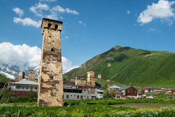 Ushguli village at sunset in Svaneti, Georgia.
Ushguli village at the foot of Mt. Shkhara,Upper Svaneti, Georgia.
