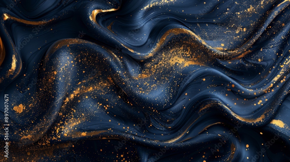 Aufkleber Flowing blue and gold abstract art featuring dynamic wave-like patterns, creating a vibrant and sophisticated visual that encapsulates modern artistic styles.