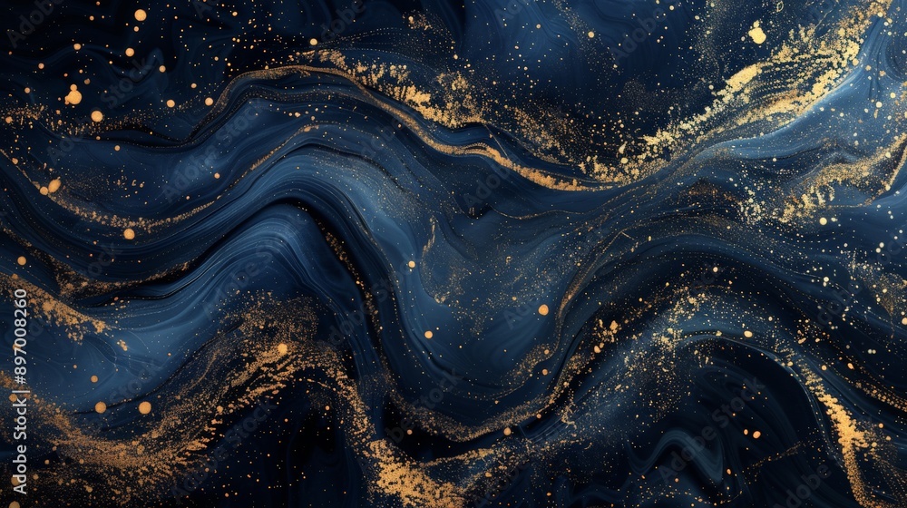 Poster this wavy abstract dark blue and gold design features textured flowing lines and shimmering golden a
