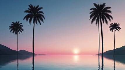 Retro Palm Paradise Banner, Blank space for writing