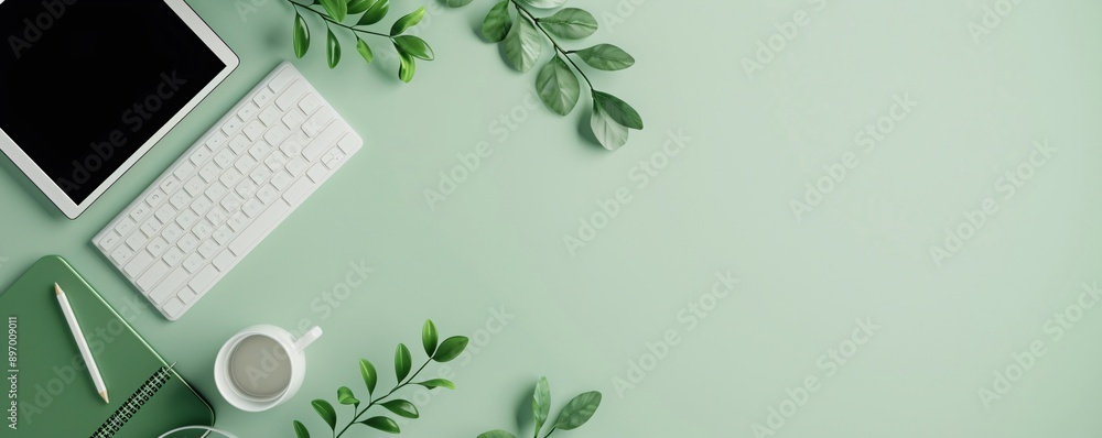 Aufkleber a natural workspace with seo graphs and green elements, emphasizing content creation