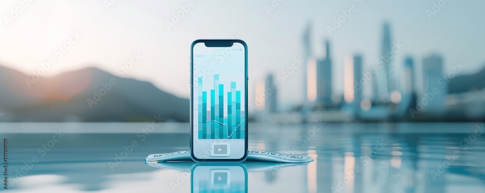 Poster a professional setup with a smartphone displaying social media analytics against a natural backdrop