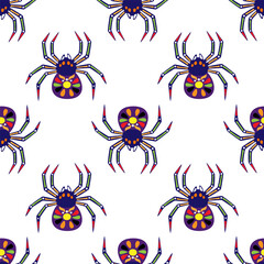 Halloween spider seamless pattern. Flat style vector illustration.