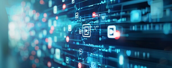 Obraz premium A futuristic digital background with a unique social media icons design