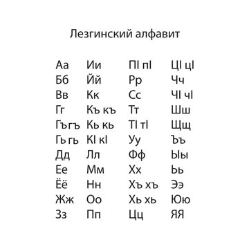Lezgin alphabet forty five letters sign
