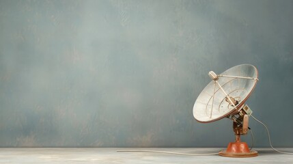 A vintage photograph of a satellite dish from the early days of space exploration.