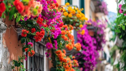 Fototapeta premium vibrant flowers in an Amalfi Coast garden, detailed and colorful,