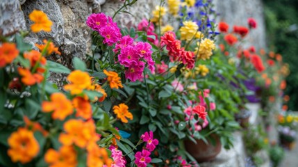 Obraz premium vibrant flowers in an Amalfi Coast garden, detailed and colorful,