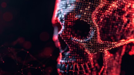 Digital skull icon consisting of code elements and red color. cyber concept