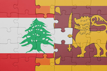 puzzle with the colourful national flag of lebanon and flag of sri lanka .