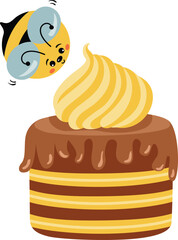 Cute bee with tasty honey cake