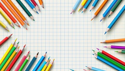 Fototapeta premium Back to school poster with pencil, flying clouds and arrows pointing up or down to creative idea concept, copy space for advertising panoramic banner 