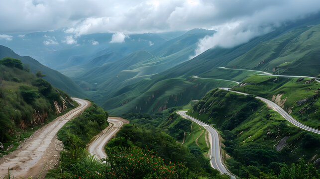 Steep switchback highway in Chicamocha Canyon near Bucaramanga, Colombia


