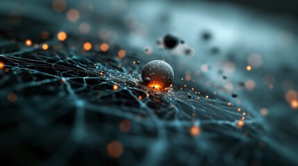 Cosmic Synapse: A mesmerizing 3D render of a glowing orb nestled within a network of intricate, dark matter-like tendrils, evoking the mysteries of the universe and the interconnectedness of all thing