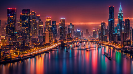 Obraz premium city nightscape twilight skyscrapers