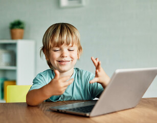 child laptop computer technology home boy son man education homework kid learning internet childhood student preschool using online