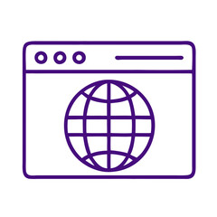 Browser Icon Depicting Global Internet Access in Purple Outline