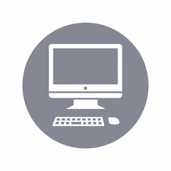 Desktop Computer Icon with Keyboard in Gray Circle