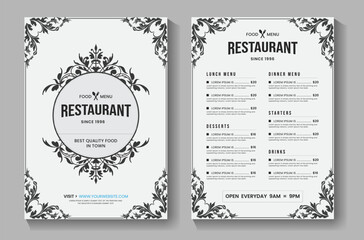 restaurant food menu poster and flyer design template