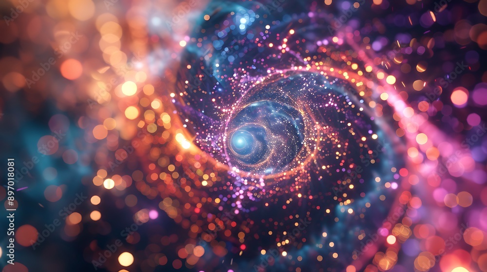 Poster abstract digital spiral with sparkling light for universe cosmic galaxy space concept.