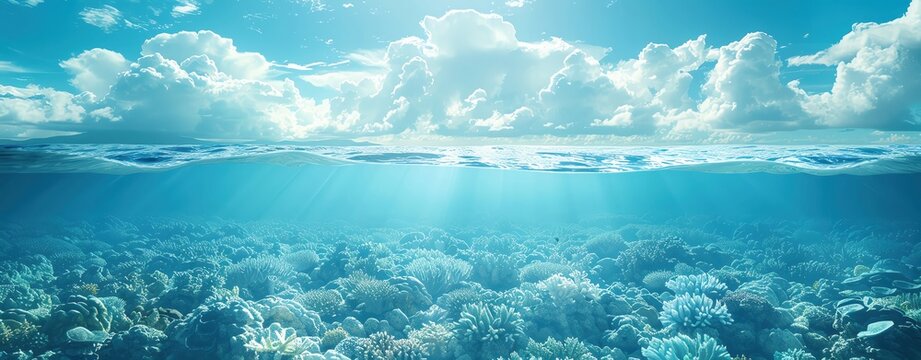 Artistic design on carbon offsets with ocean visuals, clear copy space