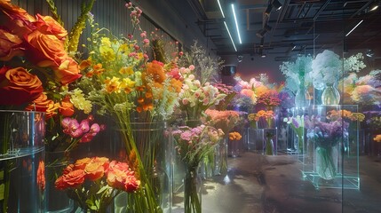 Colorful Flower Arrangements in a Modern Floral Shop