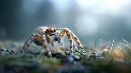 A close-up shot of a venomous spider with its fangs dripping venom.