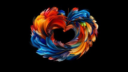 Vibrant brushstrokes create an abstract heart shape on a dark backdrop