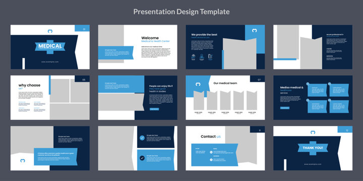 modern minimalist medical presentation slide design template, business hospital dentist presentation layout vector.